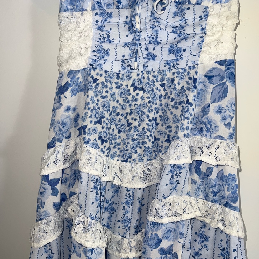 Altar'd state Aderny Floral Mini Dress Floral Blue and White Dress small - Picture 7 of 16